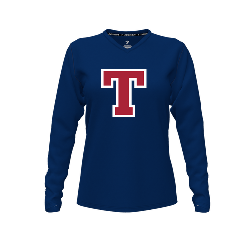 [CUS-DFW-TEES-CMF-VNK-LSL-NVY-FYXS-LOGO2] Comfort T-Shirt (Female Youth XS, Navy, V Neck, Logo 2, Long Sleeve)