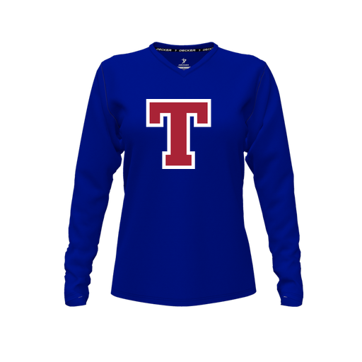 [CUS-DFW-TEES-CMF-VNK-LSL-RYL-FYXS-LOGO2] Comfort T-Shirt (Female Youth XS, Royal, V Neck, Logo 2, Long Sleeve)
