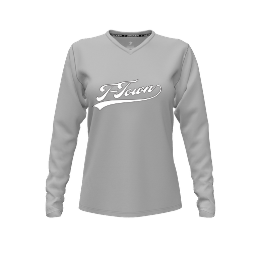 [FTLVCFGY-FYXS-LOGO1] Decker Comfort T-Shirt (Female Youth XS, Gray, V Neck, Logo 1, Long Sleeve)