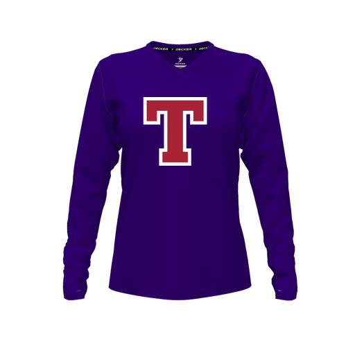 [FTLVPTPP-FYXS-LOGO2] Decker Performance T-Shirt (Female Youth XS, Purple, V Neck, Logo 2, Long Sleeve)